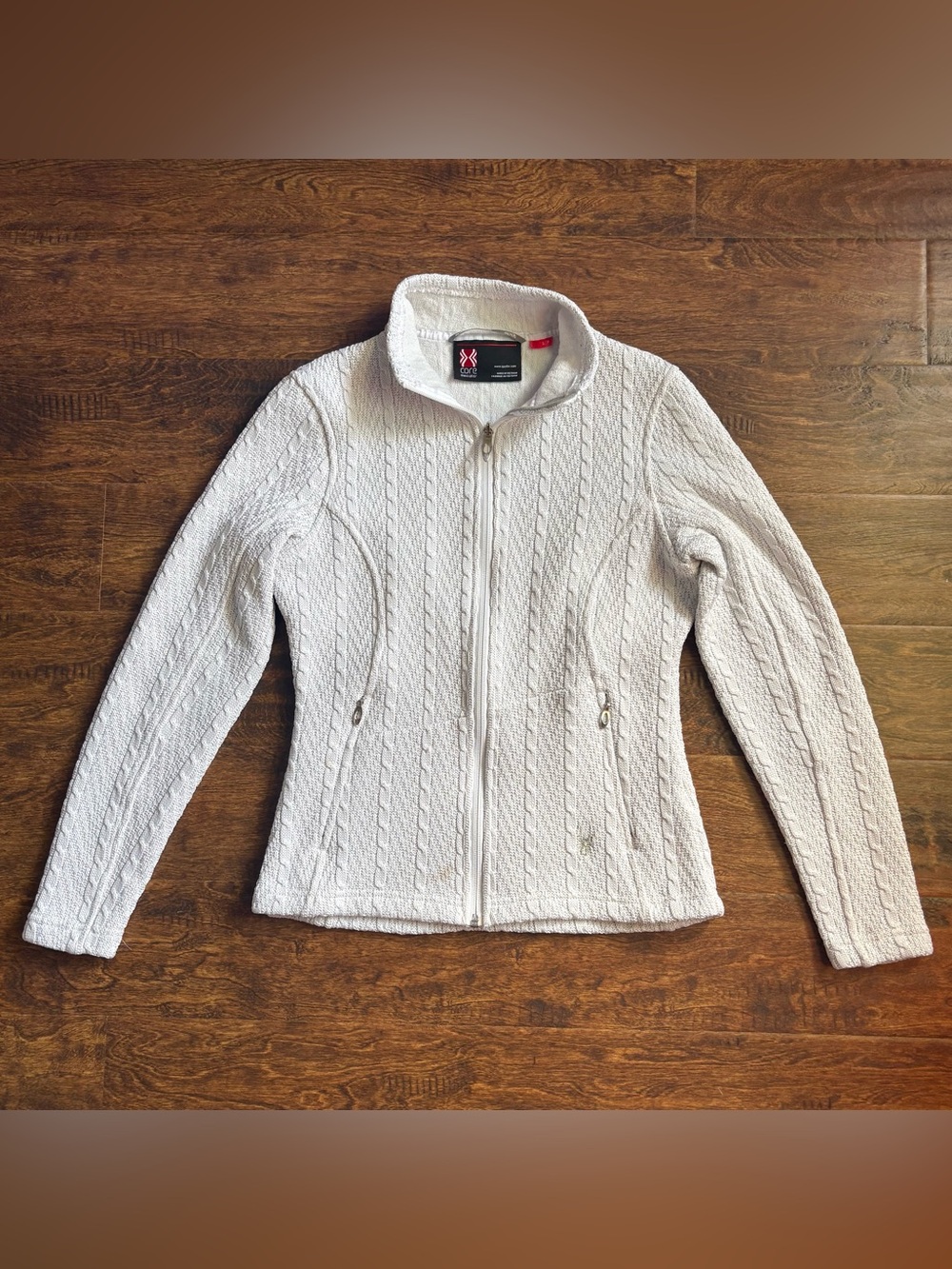 Spyder Major Cable Core Sweater Fleece Knit Full Zip Jacket White Small 2013